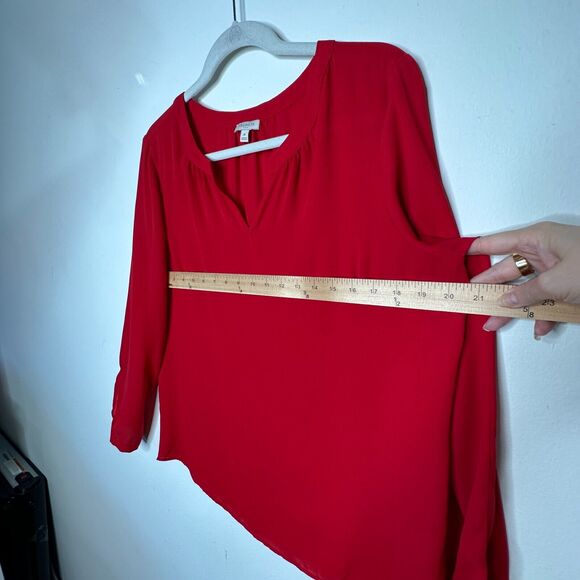 Talbots Red Long Sleeve Button Cuff Shirred Back Cut V Neck Tunic Blouse Medium - Picture 9 of 9